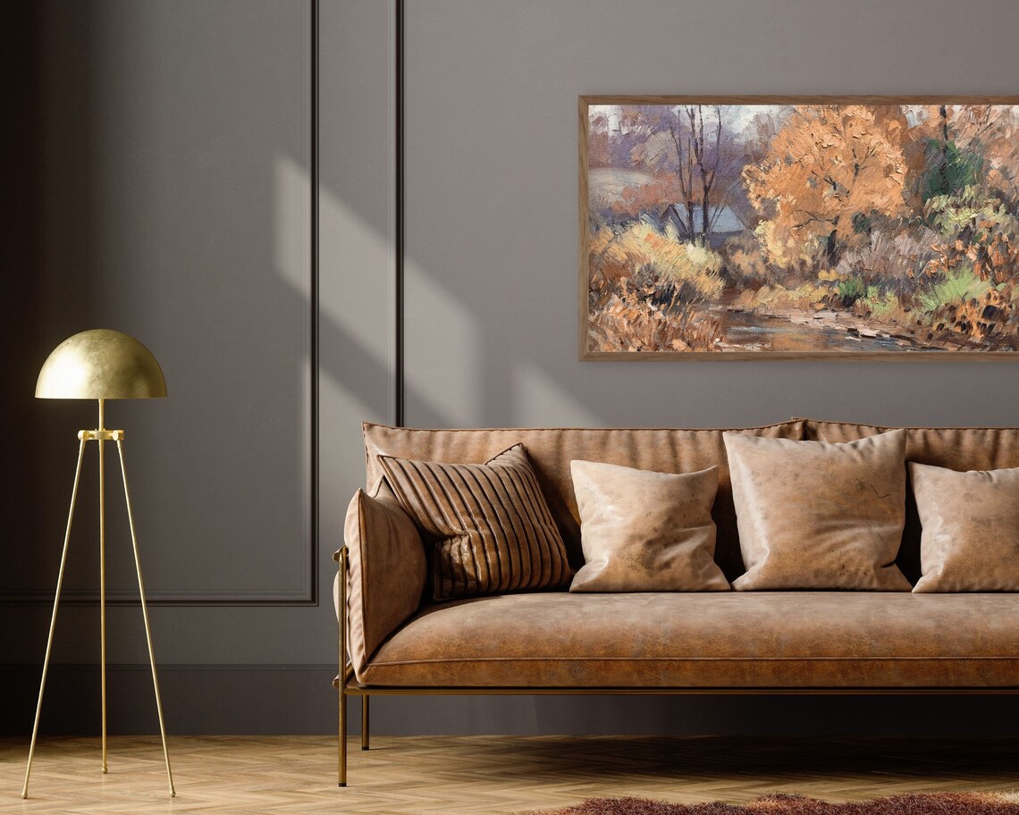 Golden Autumn Trees Along Woodland Stream Vintage Oil Painting Poster - Image 2