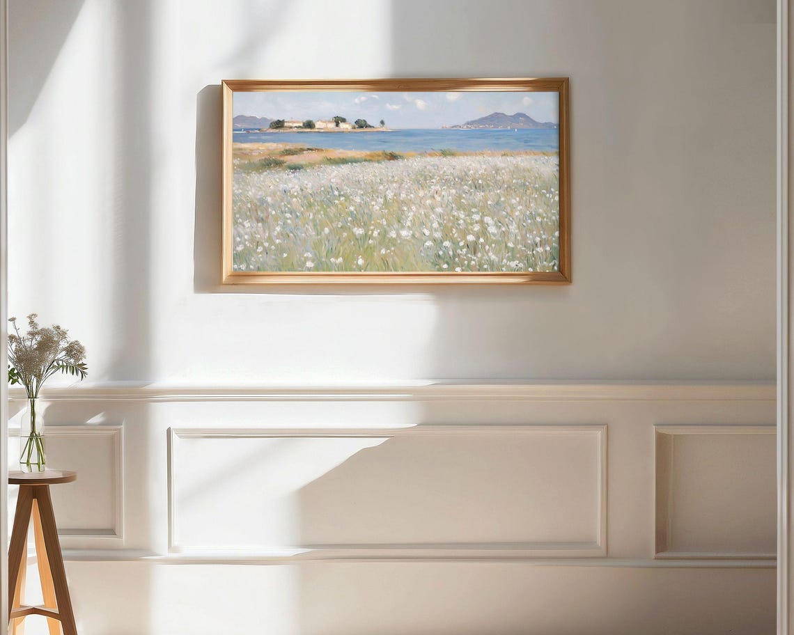 Frame Tv Art White Wildflowers By The Sea Spring Field Of Flowers Frame Tv Art Floral Summer Coastal Flowers Tv Artwork Tv626 - Image 3