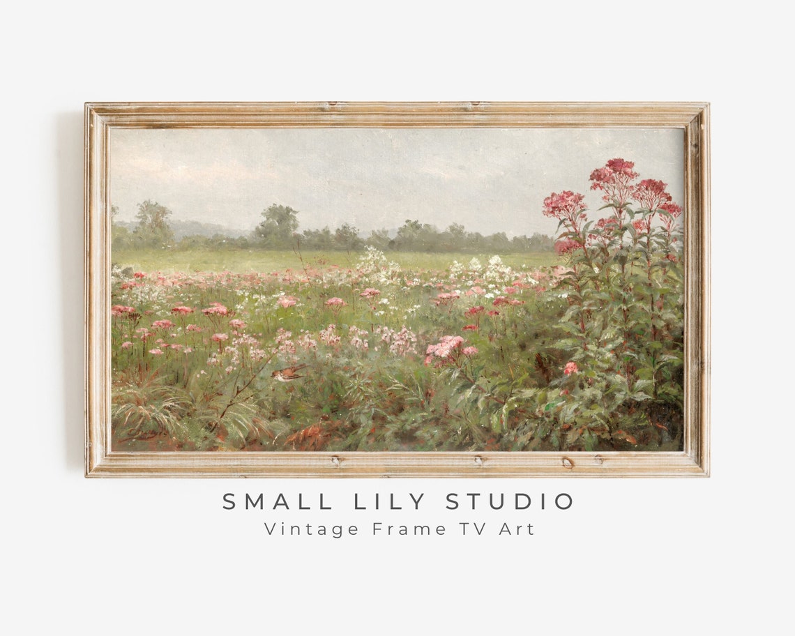 Frame Tv Art Pink Wildflowers Spring Field Of Flowers Tv Art Vintage Meadow Floral Tv Art Cottagecore Tv Art Tv44