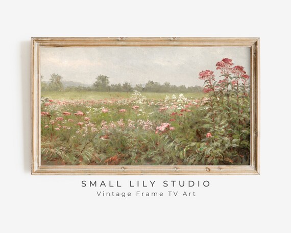 Pink Wildflower Meadow Spring Field Vintage Floral Landscape Painting Poster
