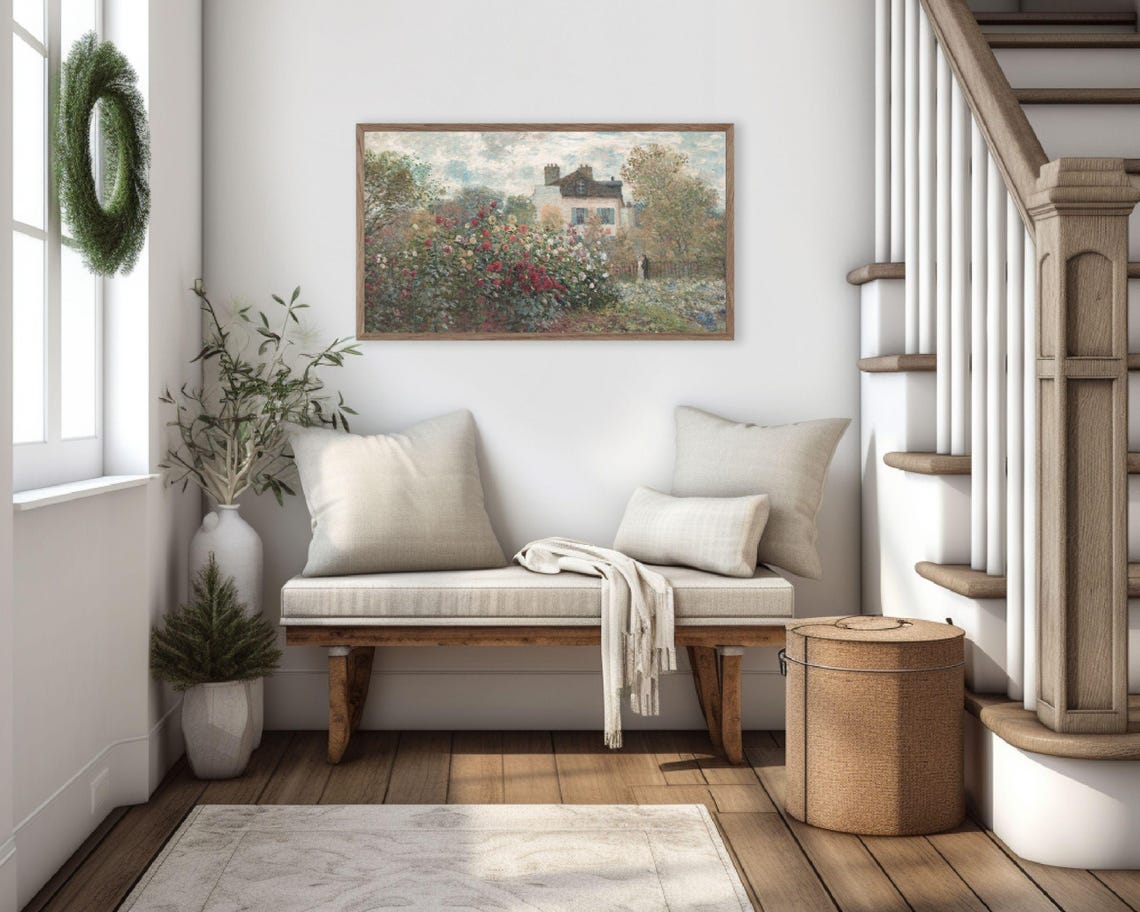 Frame Tv Art Rose Garden Vintage Painting Frame Tv Art Rustic Country Cottage Antique Moody Oil Painting Tv Screensaver Tv014 - Image 3