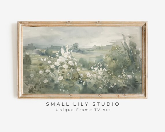 White Wildflowers Misty Field Abstract Green Floral Watercolor Painting Poster