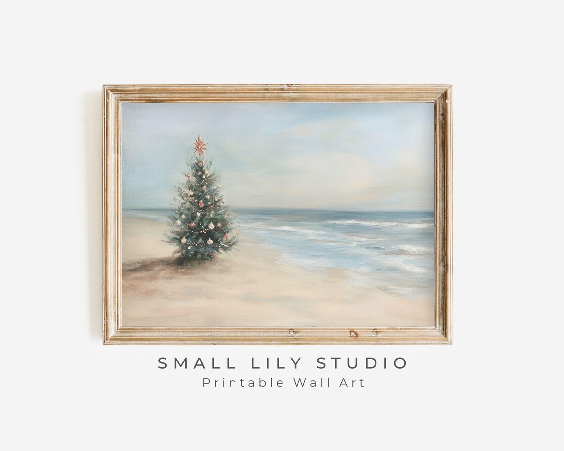 Christmas Tree on Shoreline With Waves and Star Coastal Holiday Poster - Image 3