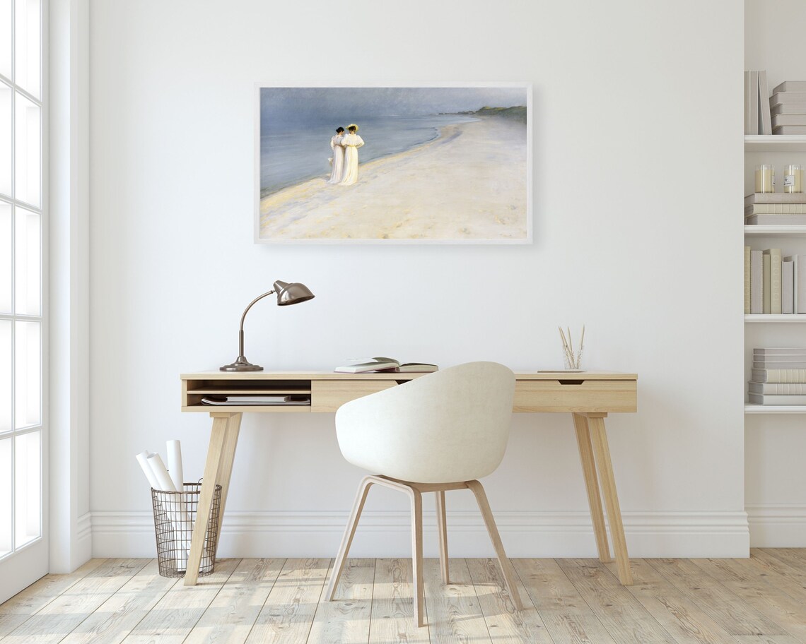 Frame Tv Art Women On Beach Frame Tv Art Neutral Vintage Summer Painting Minimalist Beige Coastal Landscape Tv Art Tv351 - Image 2