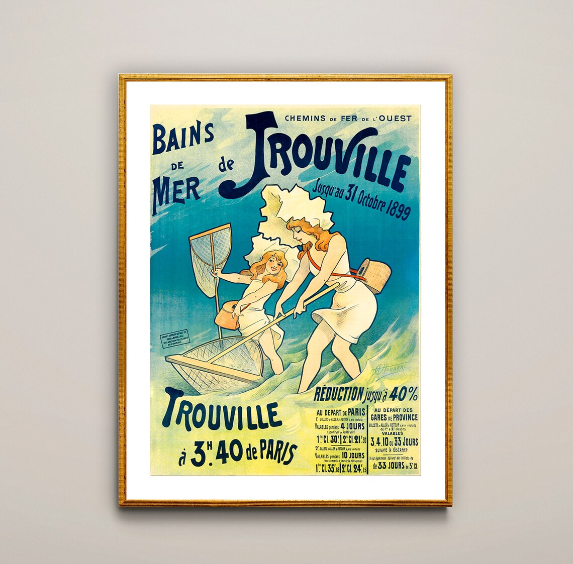 Bains De Mer Trouville France Vintage Travel Poster