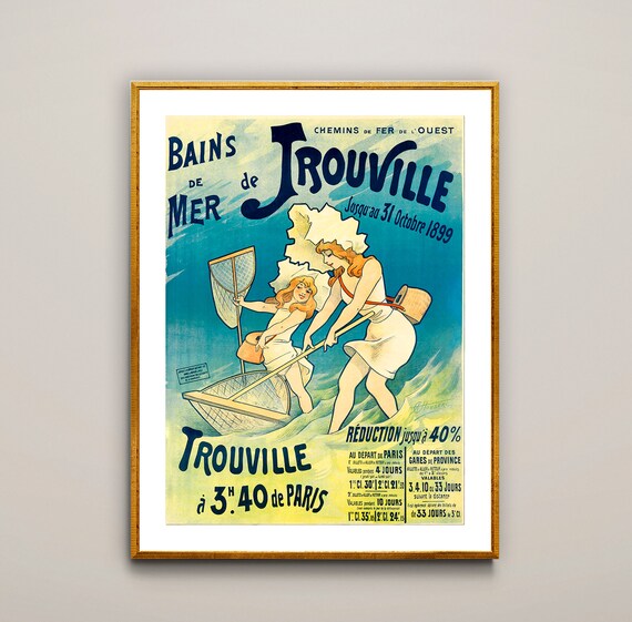 Bains De Mer Trouville France Vintage Travel Poster