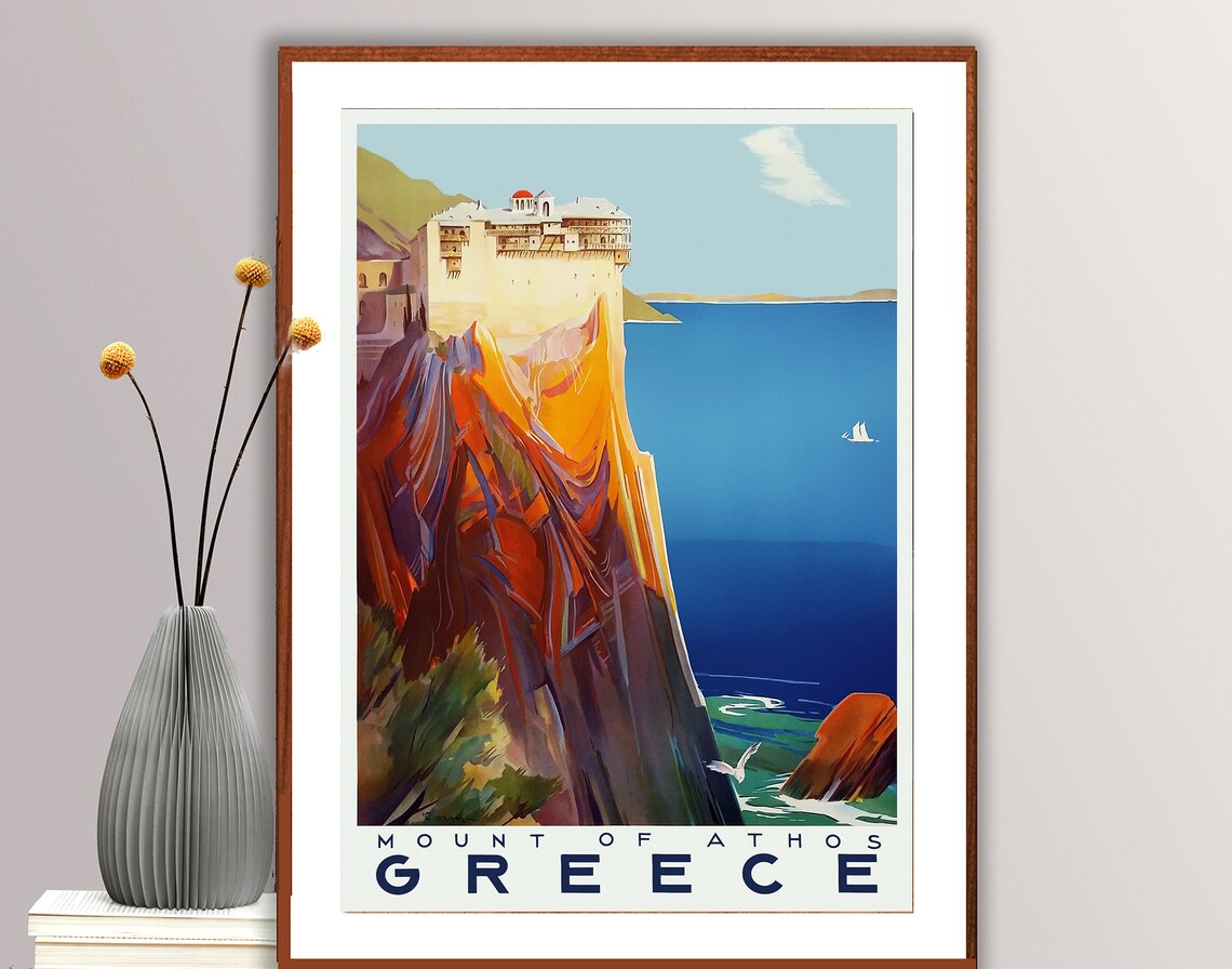 Greece Mount Of Athos Vintage Travel Poster