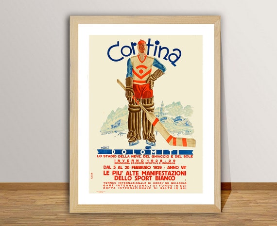 Cortina Dolomiti Torneo Internazionale Di Hokey Vintage Travel Poster Retro Sport Poster Gift Idea Wall Decor