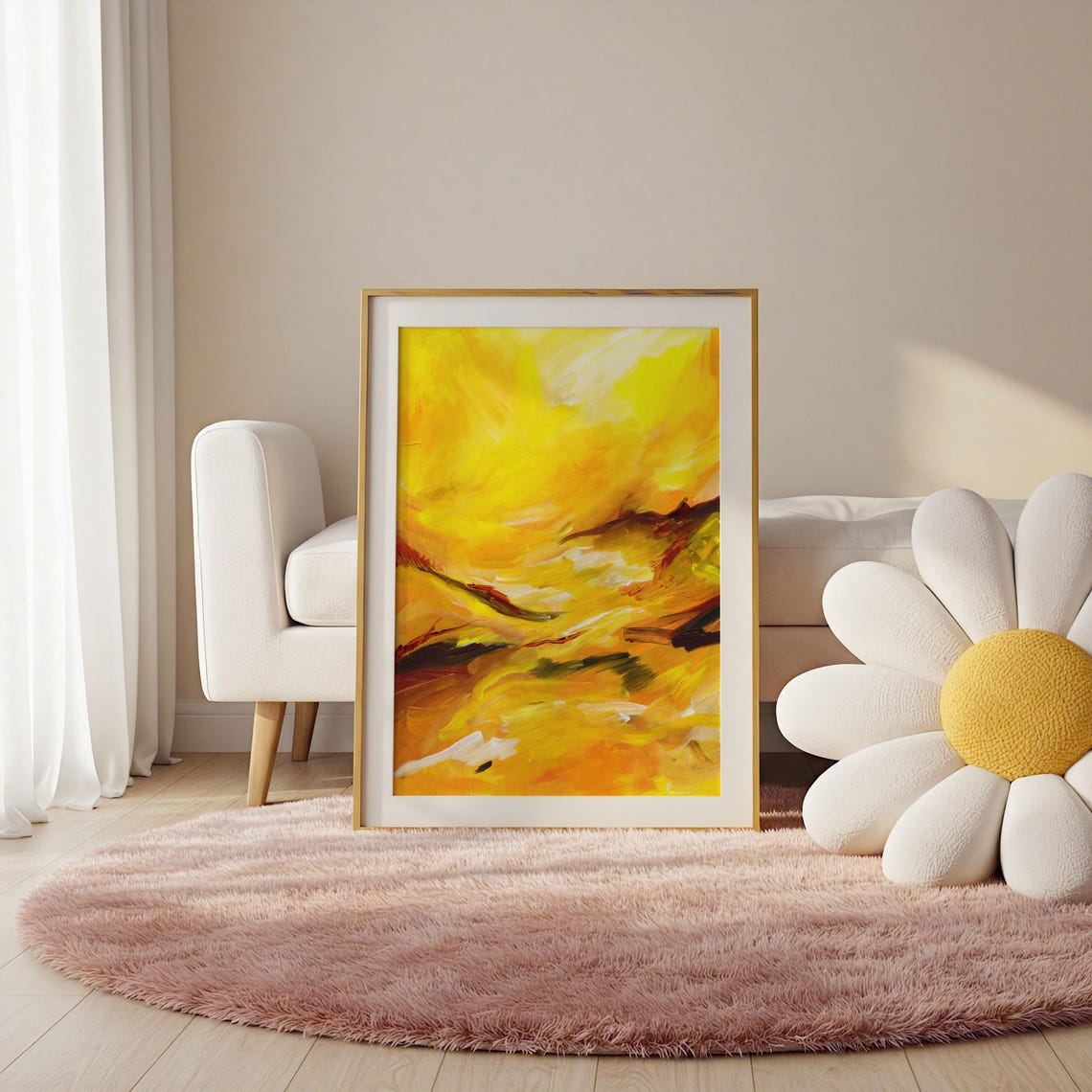 Golden Yellow Sunburst Abstract Energy Warm Modern Painting Poster