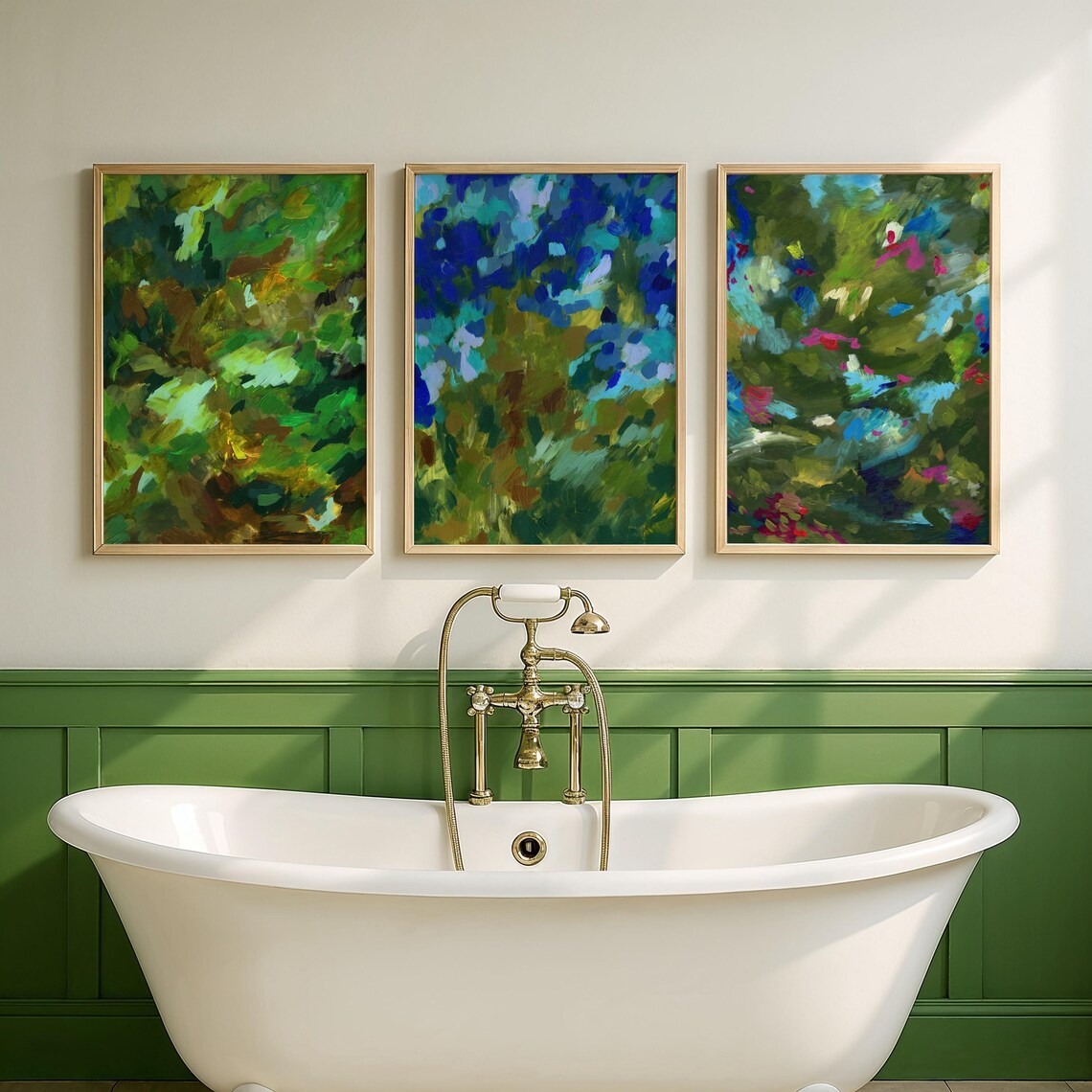 Set of 3 Green Abstract Prints, Modern Eclectic Decor
