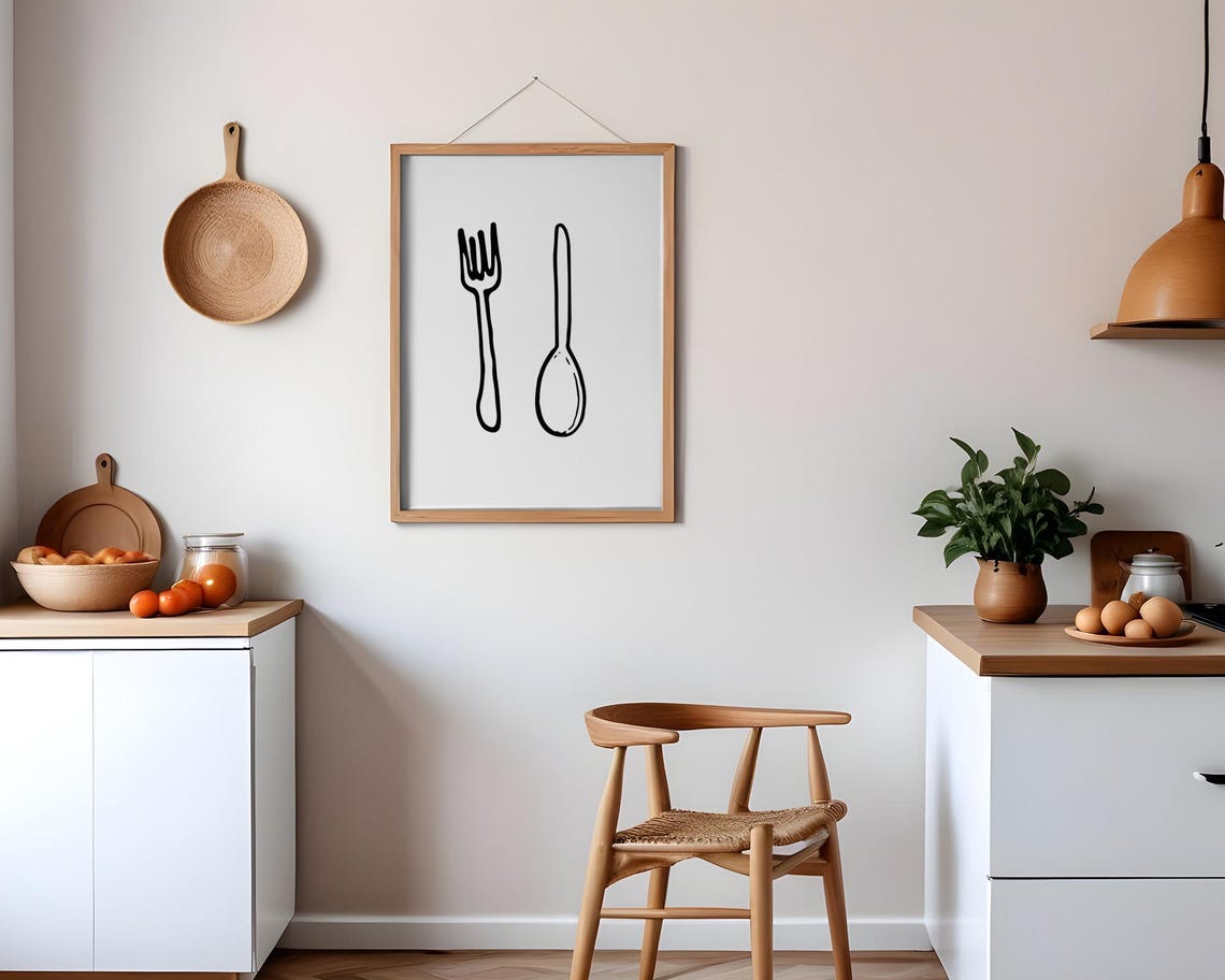 Minimalist Fork and Spoon Bold Line Art Modern Kitchen Poster - Image 4