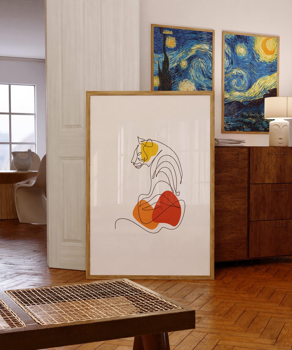 Minimalist Line Art Tiger With Bold Color Blocks Modern Poster - Image 3