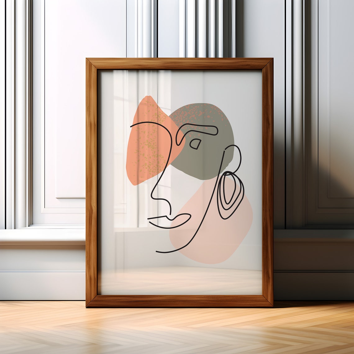 Abstract Line Face Terracotta Olive Blush Boho Modern Art Poster