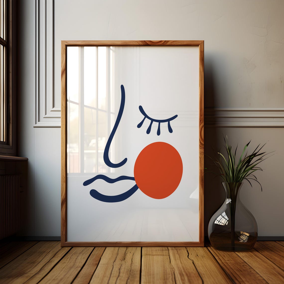 Boho Abstract Face Line Art Navy And Orange Modern Decor Poster - Image 2