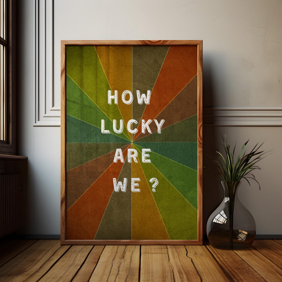 How Lucky Are We Retro Sunburst Typography Inspirational Poster - Image 2
