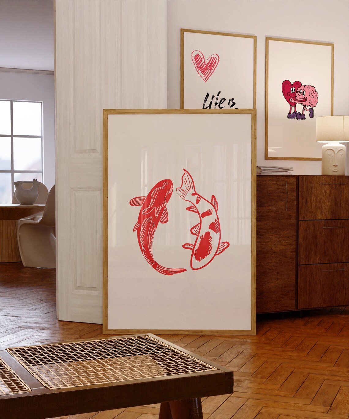Red Fish Retro Print, Vintage Koi Fish Poster