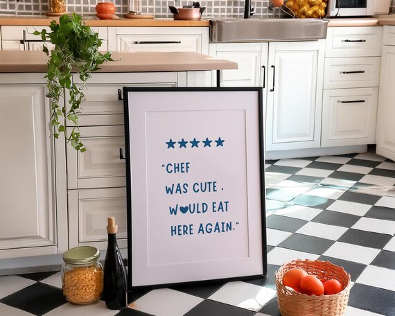 Chef Was Cute Would Eat Here Again Aesthetic Kitchen Decor Cute Cooking Art Chef Quote Kitchen Wall Art Minimalist Red Heart Print