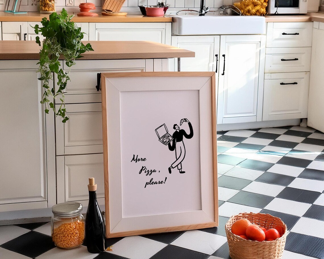 More Pizza Please Retro Pizza Poster, Minimalist Kitchen - Image 4