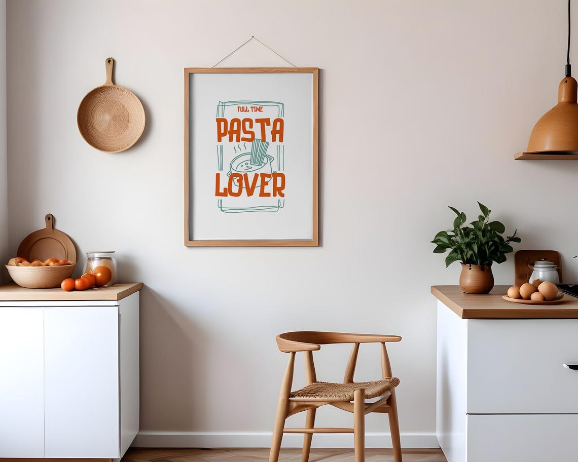 Full Time Pasta Lover Retro Orange Kitchen Spaghetti Pot Poster - Image 3