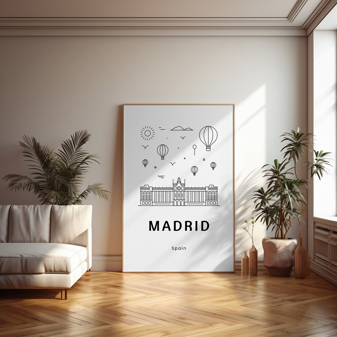 Madrid Spain Royal Palace Balloons Line Art City Travel Poster - Image 4