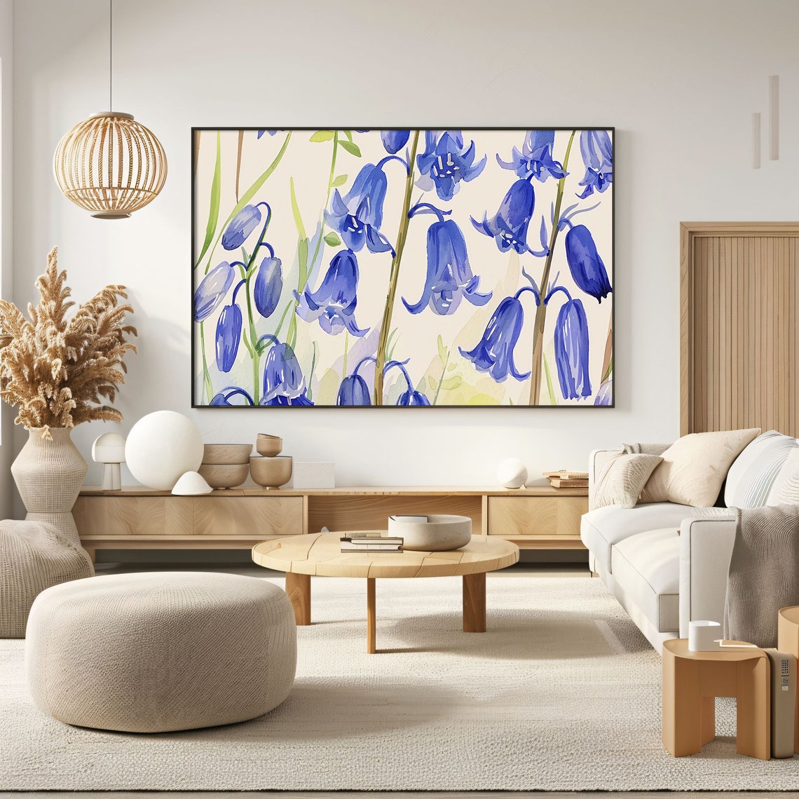 Blue Bluebell Flowers Watercolor Spring Botanical Minimalist Poster - Image 2