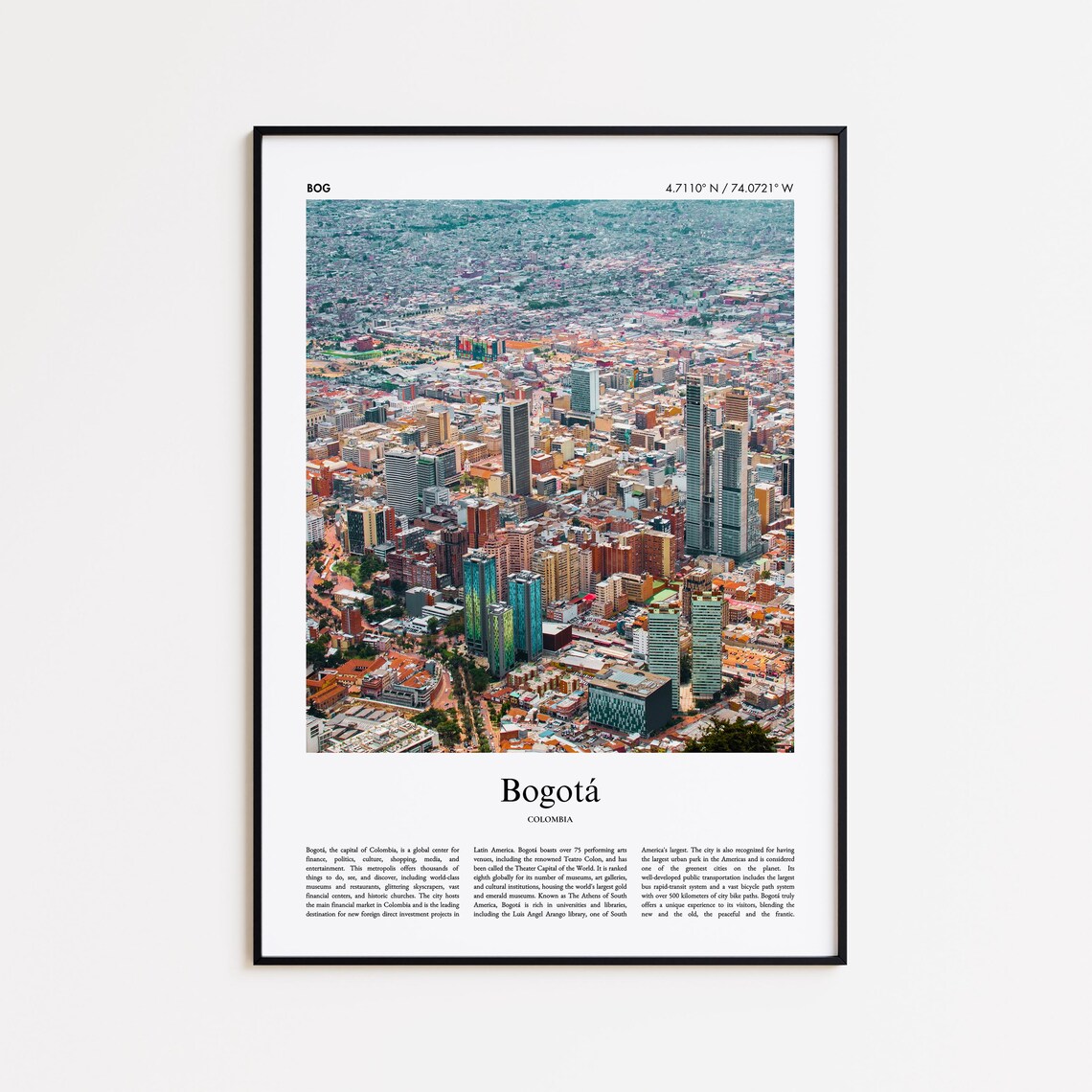 Bogota Minimal City Travel Poster, Colombia Art Print