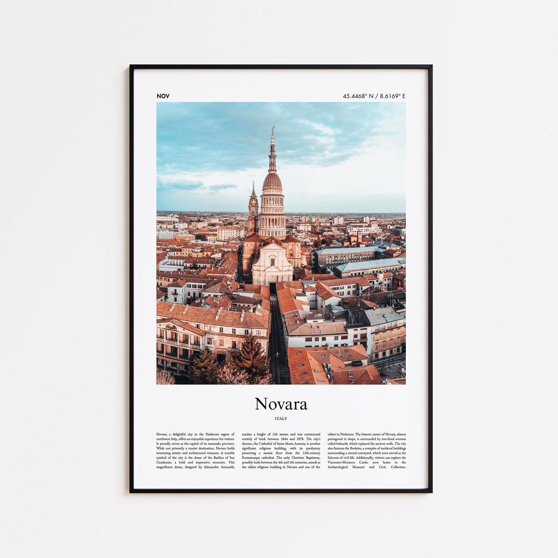 Novara Italy Historic San Gaudenzio Dome Skyline Travel Poster