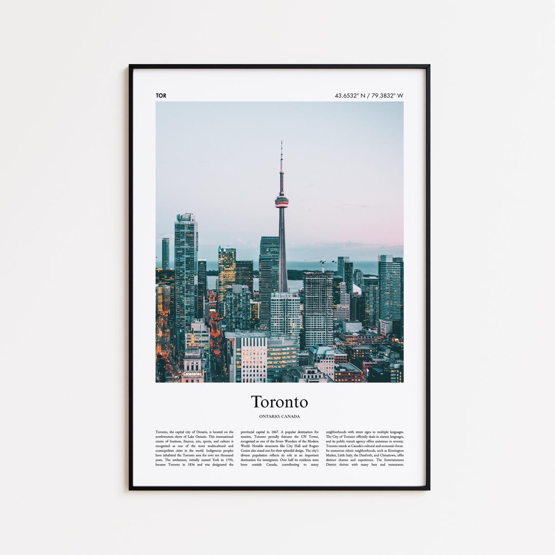 Toronto Canada CN Tower Skyline At Dusk Minimalist Travel Poster
