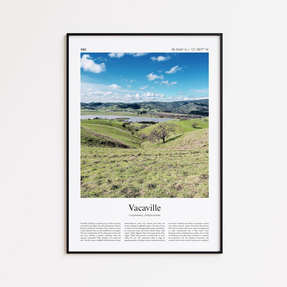 Vacaville California Rolling Hills Landscape Real Photo Travel Poster