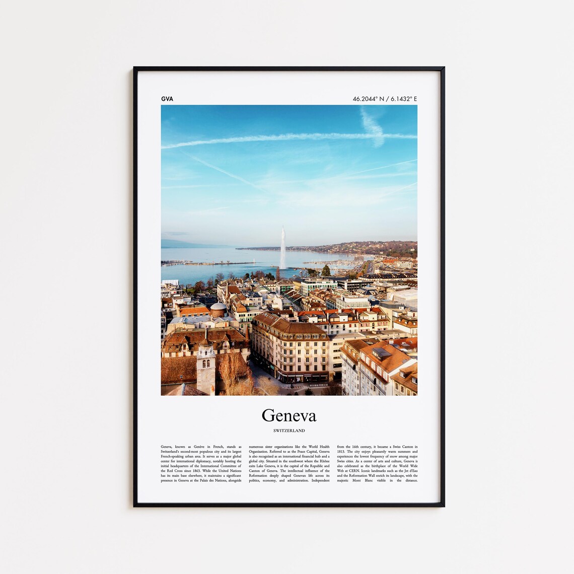 Geneva Switzerland Lake Geneva Jet d'Eau Aerial Photo Poster