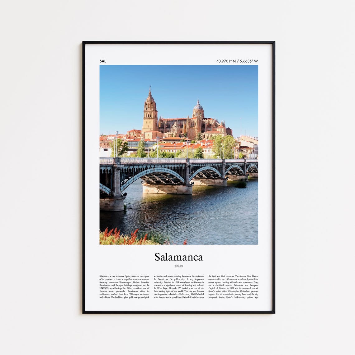 Salamanca Spain Cathedral River Bridge Travel Photography Poster
