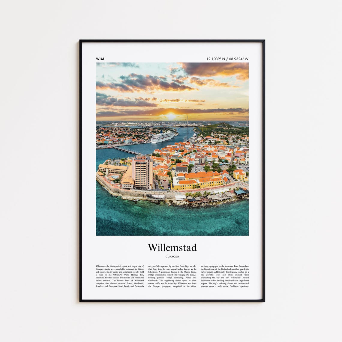 Willemstad Curacao Harbor Sunset Caribbean Travel Photo Poster