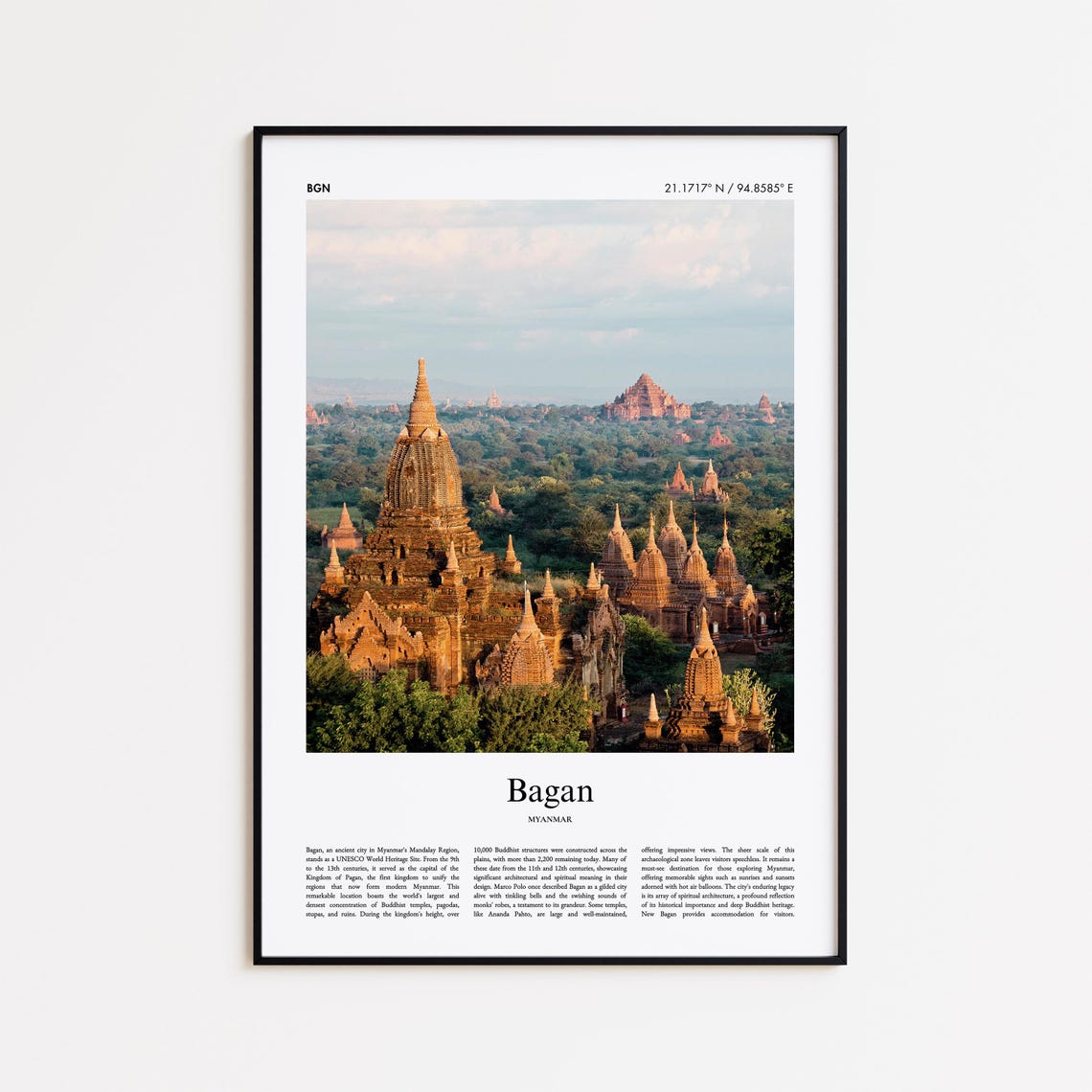 Bagan Myanmar Ancient Temples Sunrise Travel Photography Poster