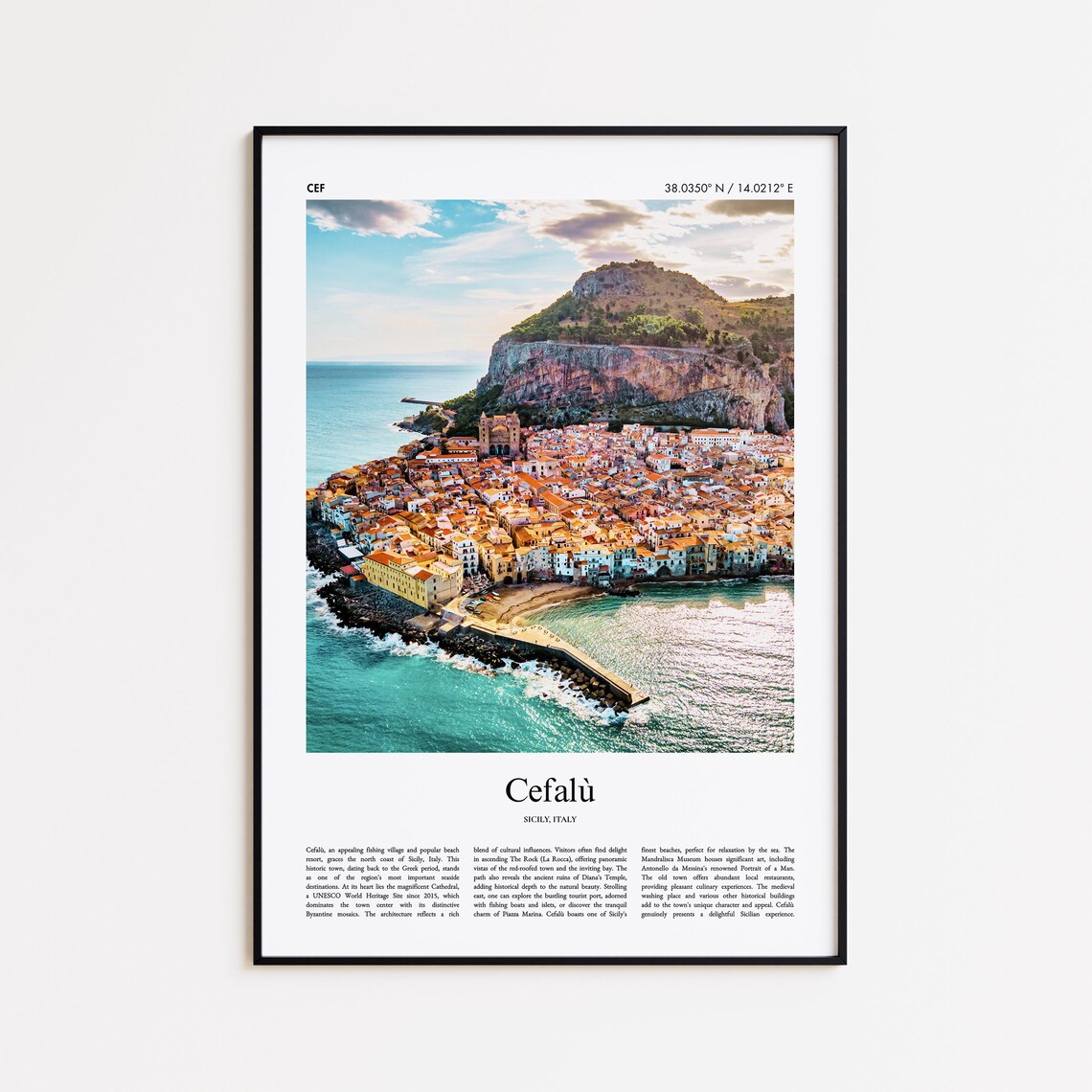 Cefalu Sicily Italy Coastal Old Town Aerial Seaside Photo Poster