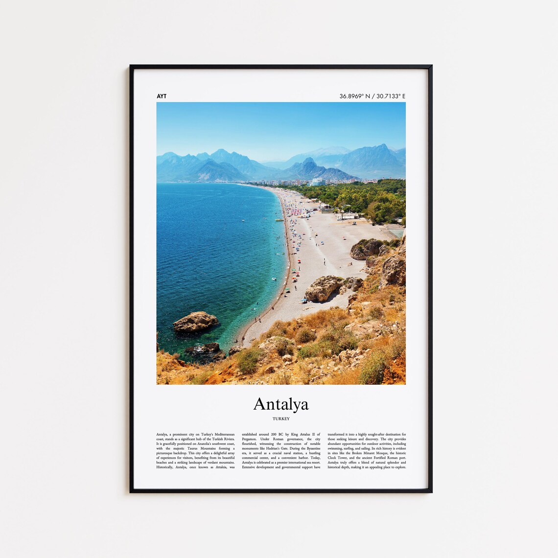 Antalya Turkey Mediterranean Beach Mountain Coast Photo Travel Poster