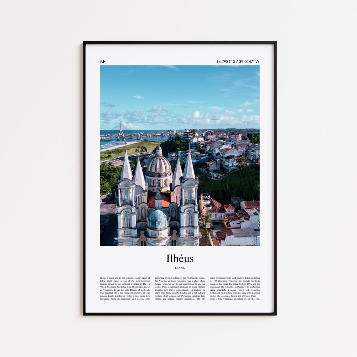 Ilheus Brazil Twin Spired Cathedral Minimal Photo Travel Poster