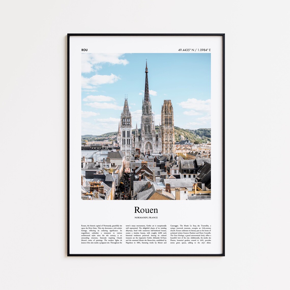 Rouen Normandy France Cathedral Cityscape Minimal Travel Poster