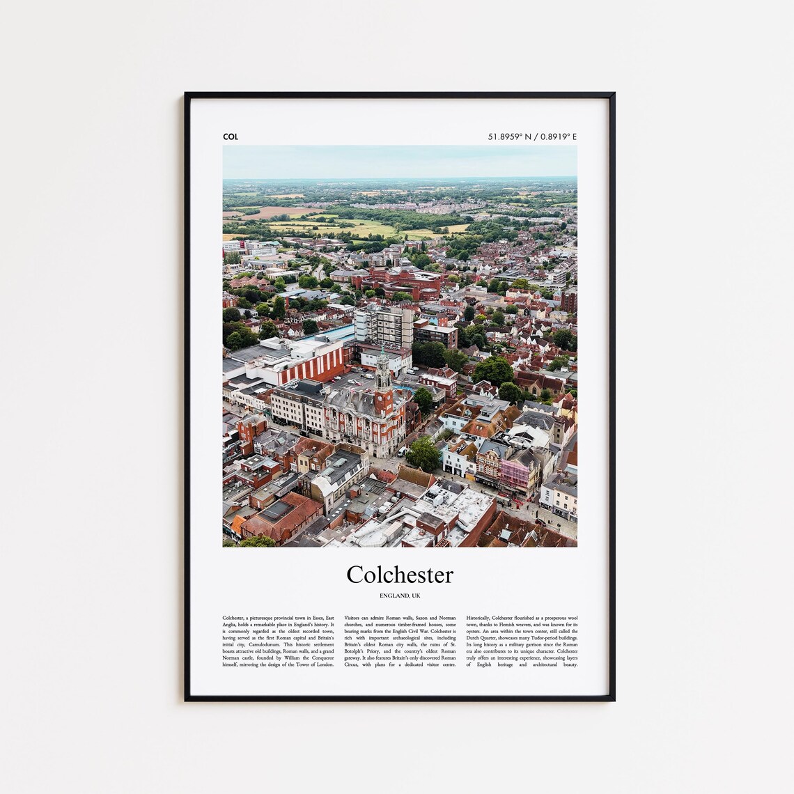Colchester England UK Aerial Town Hall Photography Travel Print