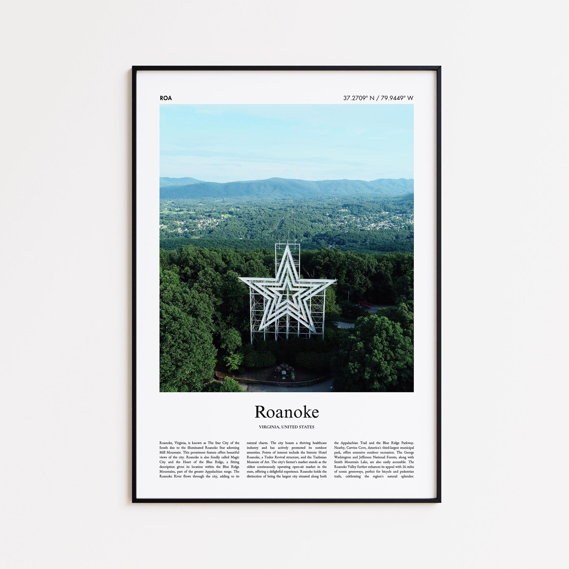 Roanoke Virginia Mill Mountain Star View Color Travel Photo Poster