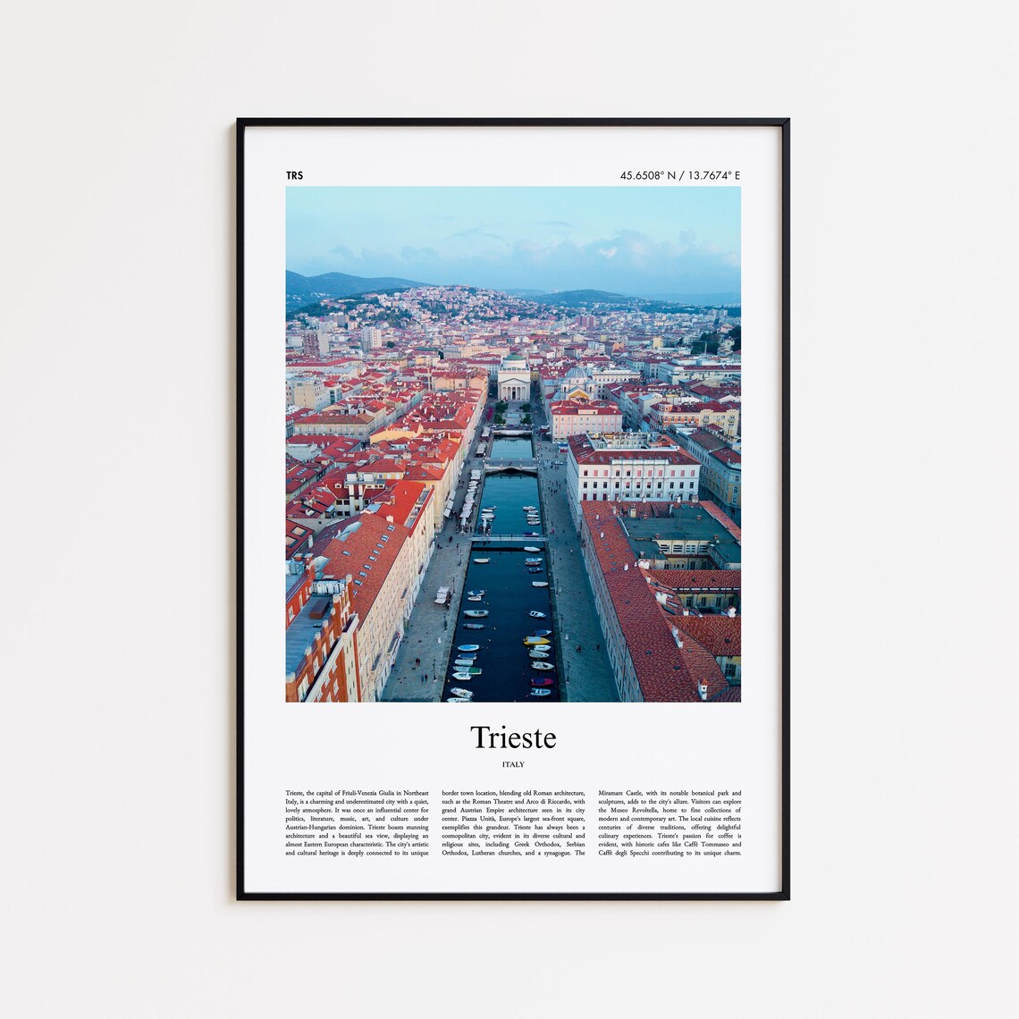 Trieste Italy Grand Canal Red Rooftop City Travel Photo Poster