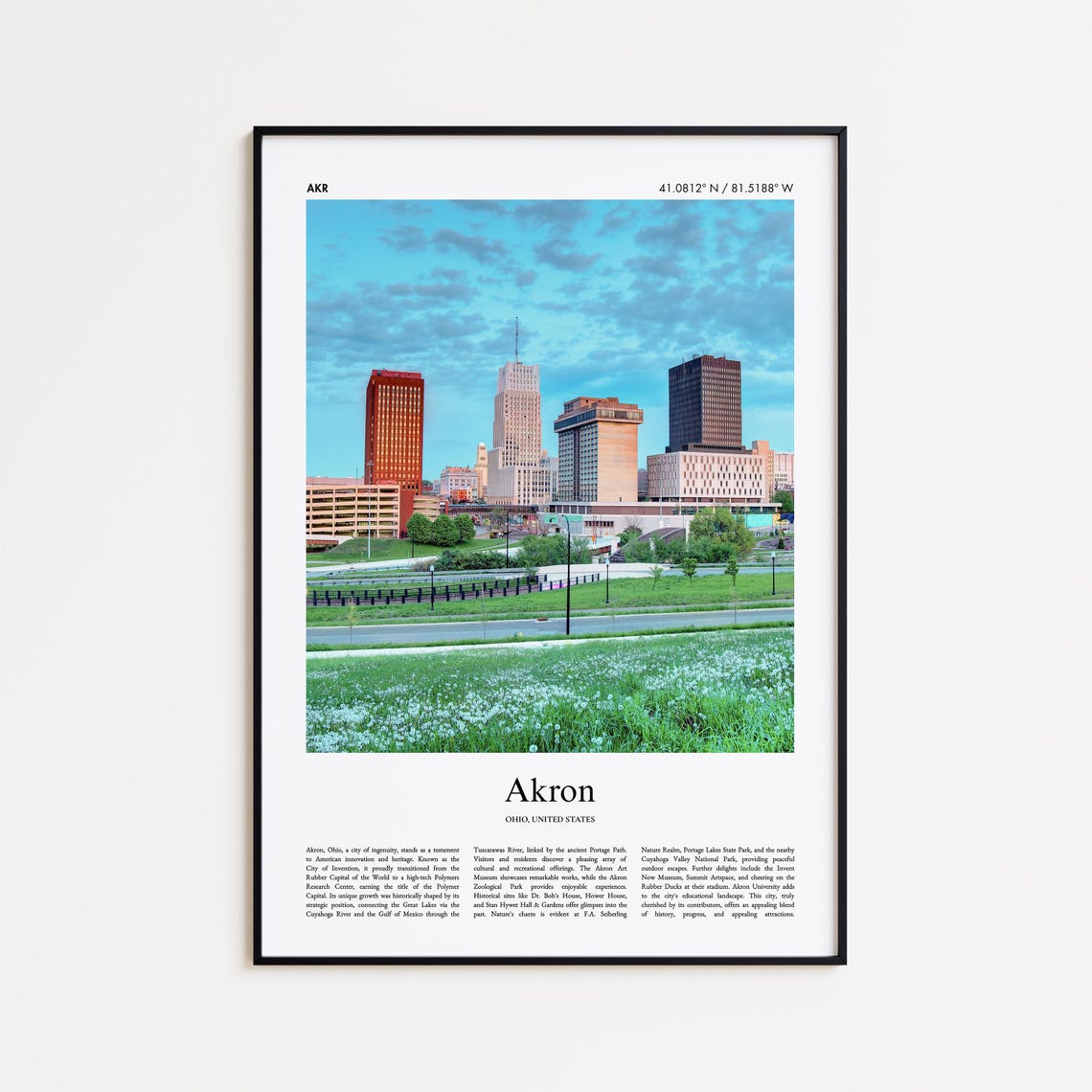 Akron Ohio Downtown Skyline Dusk Evening City Travel Photo Poster