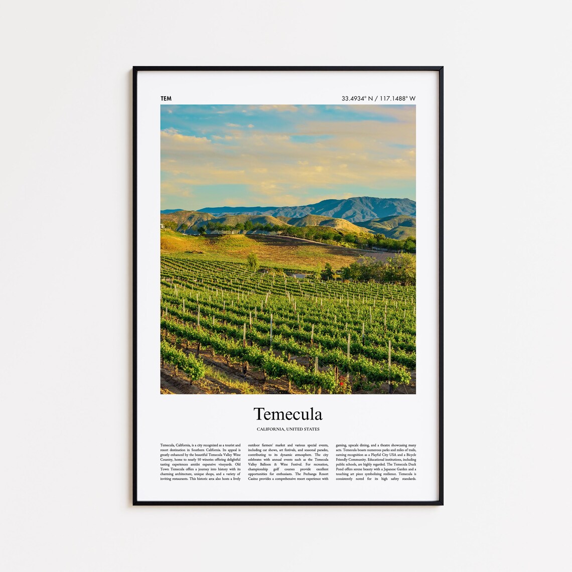 Temecula California Wine Country Vineyard Color Travel Photo Poster