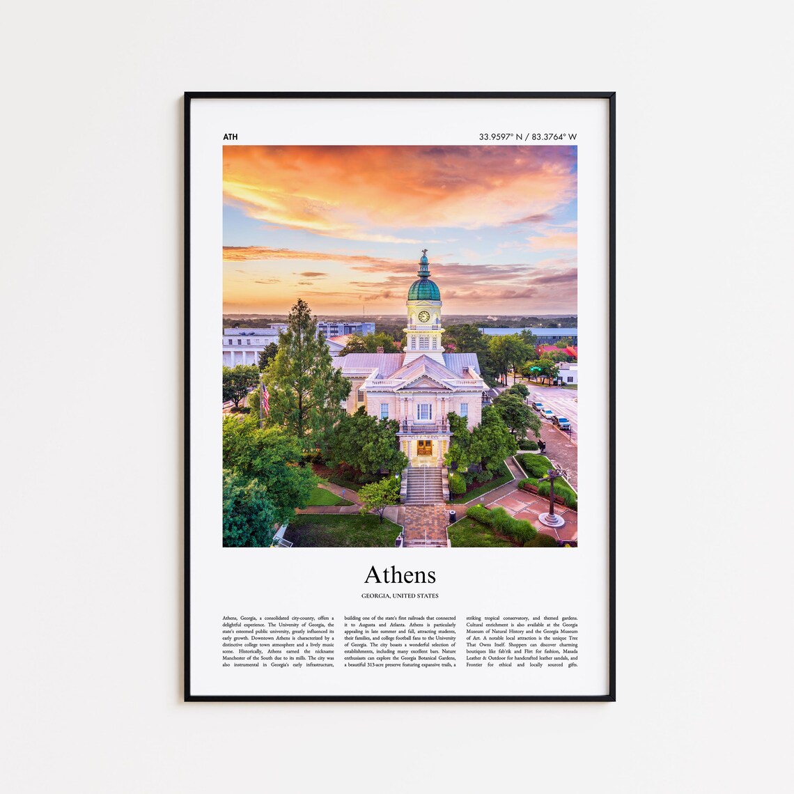 Athens Color Print Real Photo Poster Travel Gift Georgia United States Usa Minimal City
