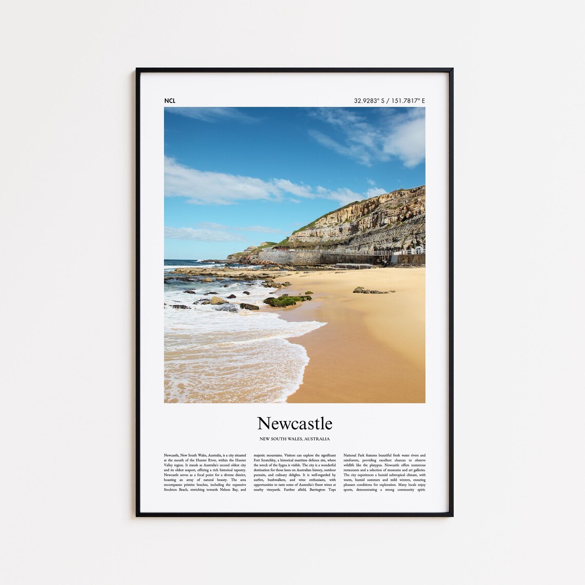 Newcastle Australia Coastal Beach Cliffs Photo Travel Poster