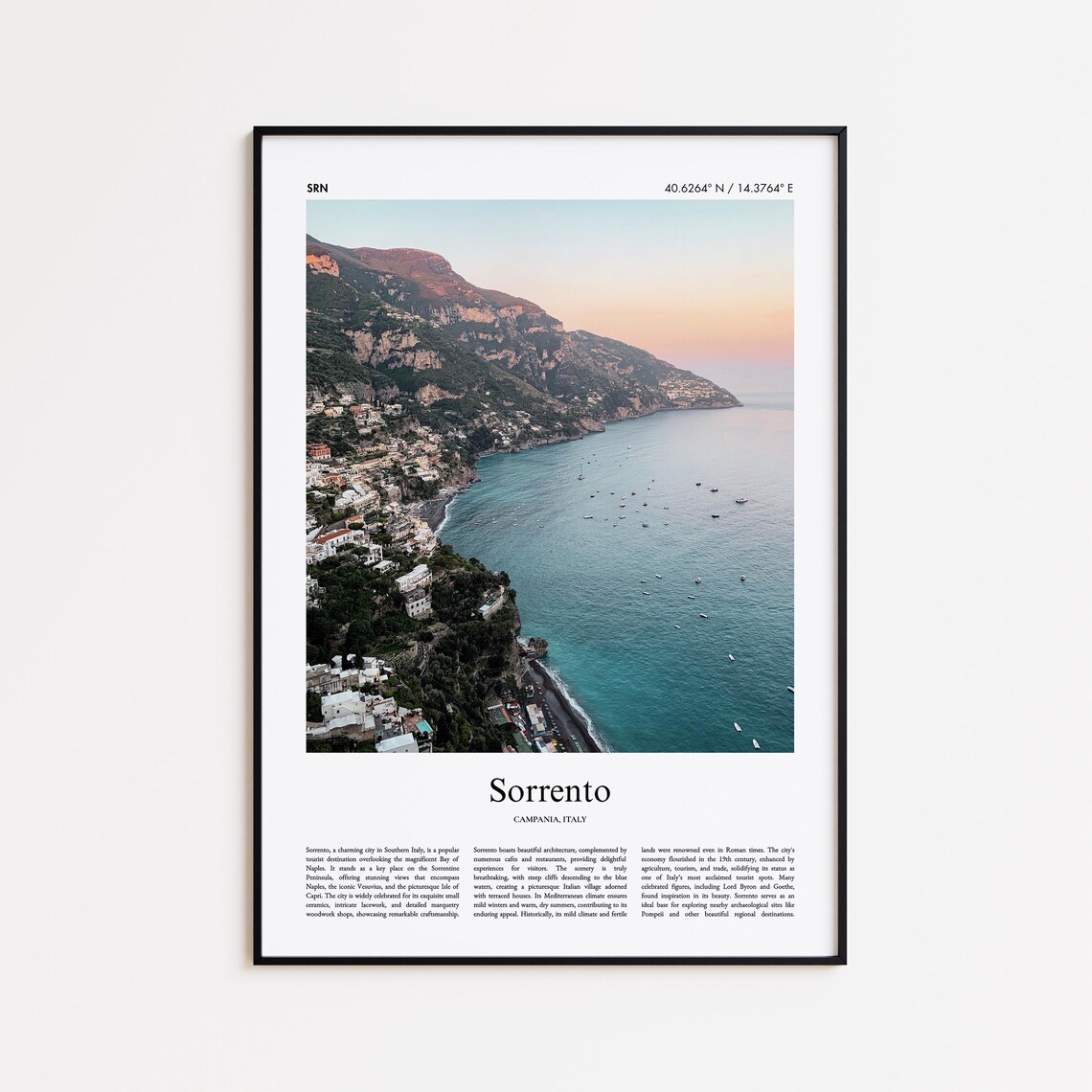 Sorrento Italy Amalfi Coast Cliffs Sunset Travel Photo Poster