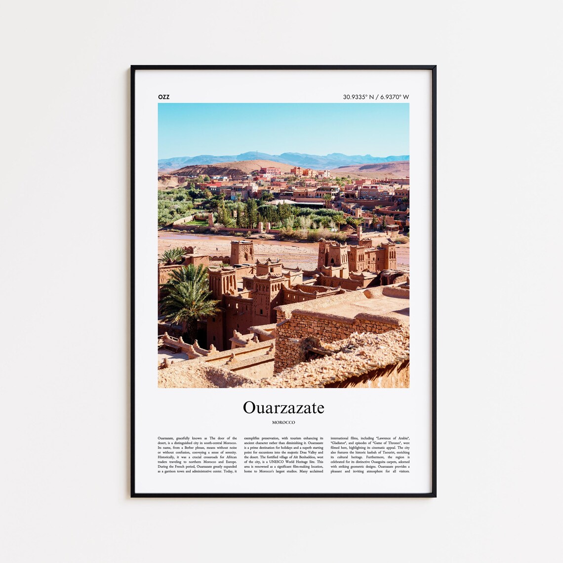 Ouarzazate Morocco Desert Kasbah Town Travel Photography Poster