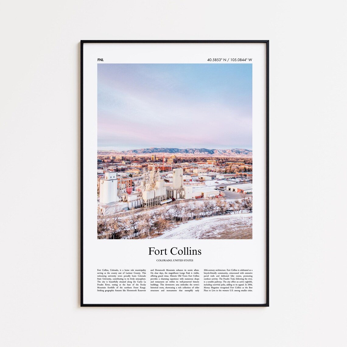 Fort Collins Colorado Mountain City Real Photo Travel Poster