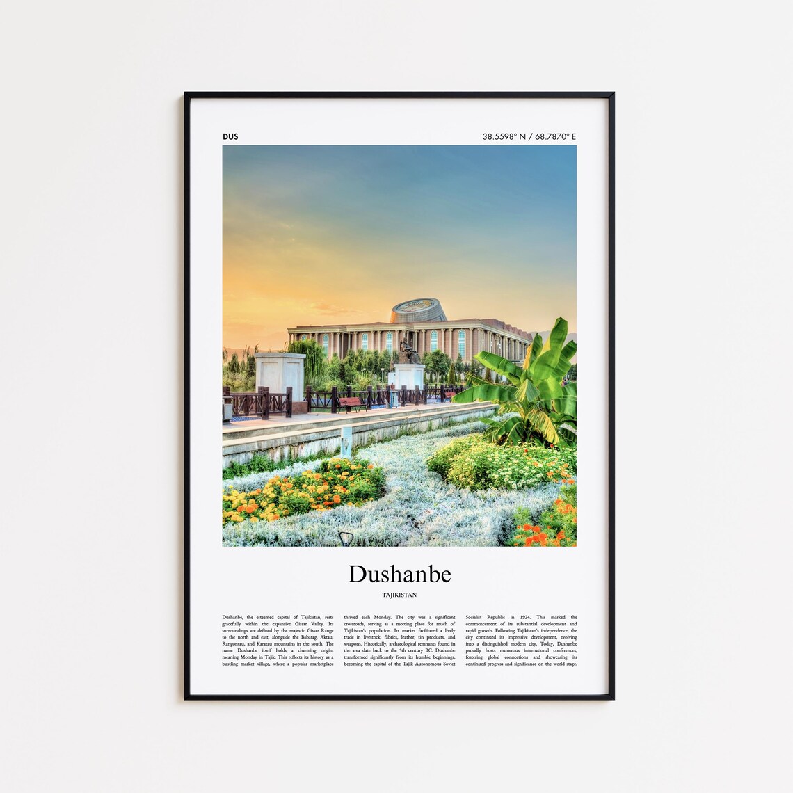 Dushanbe Tajikistan Grand Domed Building Sunset Garden Photo Poster