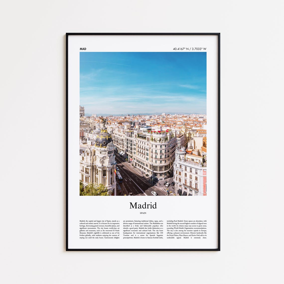 Madrid Spain Historic Metropolis Dome City Skyline Travel Photo Poster