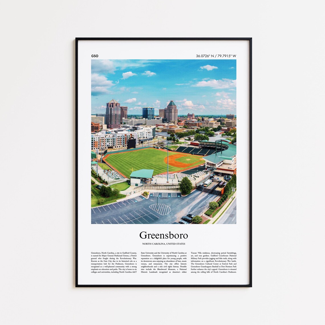 Greensboro Color Print Real Photo Poster Travel Gift North Carolina United States Usa Wall Art